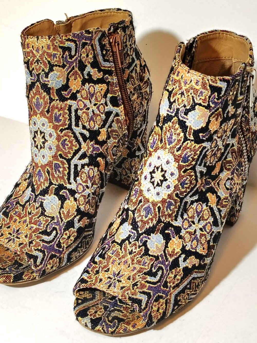 Candies Festival Shoes Block Heel Booties Open Toe Paisley Boho Women's Size 8M
